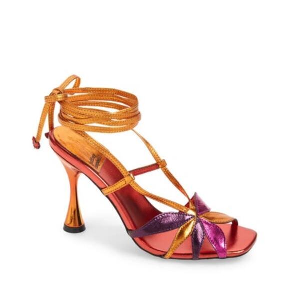 Jeffery Campbell Una Flor Bright Metallic Sandals Size 10 - Picture 9 of 9